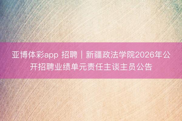 亚博体彩app 招聘｜新疆政法学院2026年公开招聘业绩单元责任主谈主员公告