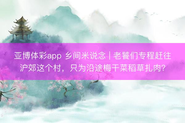 亚博体彩app 乡间米说念 | 老饕们专程赶往沪郊这个村，只为沿途梅干菜稻草扎肉？