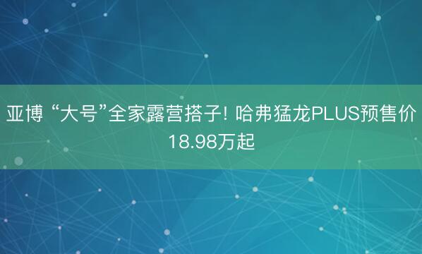 亚博 “大号”全家露营搭子! 哈弗猛龙PLUS预售价18.98万起