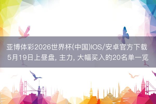 亚博体彩2026世界杯(中国)IOS/安卓官方下载 5月19日上昼盘， 主力， 大幅买入的20名单一览