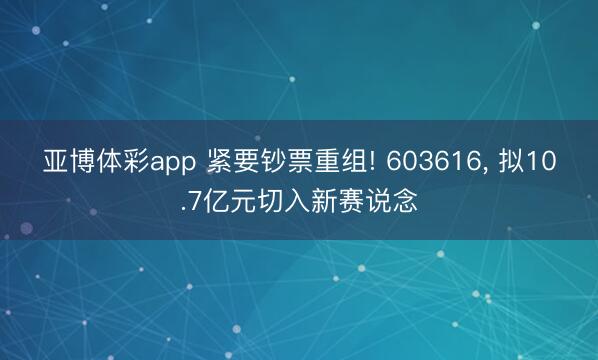 亚博体彩app 紧要钞票重组! 603616, 拟10.7亿元切入新赛说念