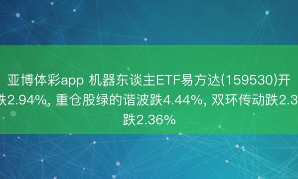 亚博体彩app 机器东谈主ETF易方达(159530)开盘跌2.94%， 重仓股绿的谐波跌4.44%， 双环传动跌2.36%